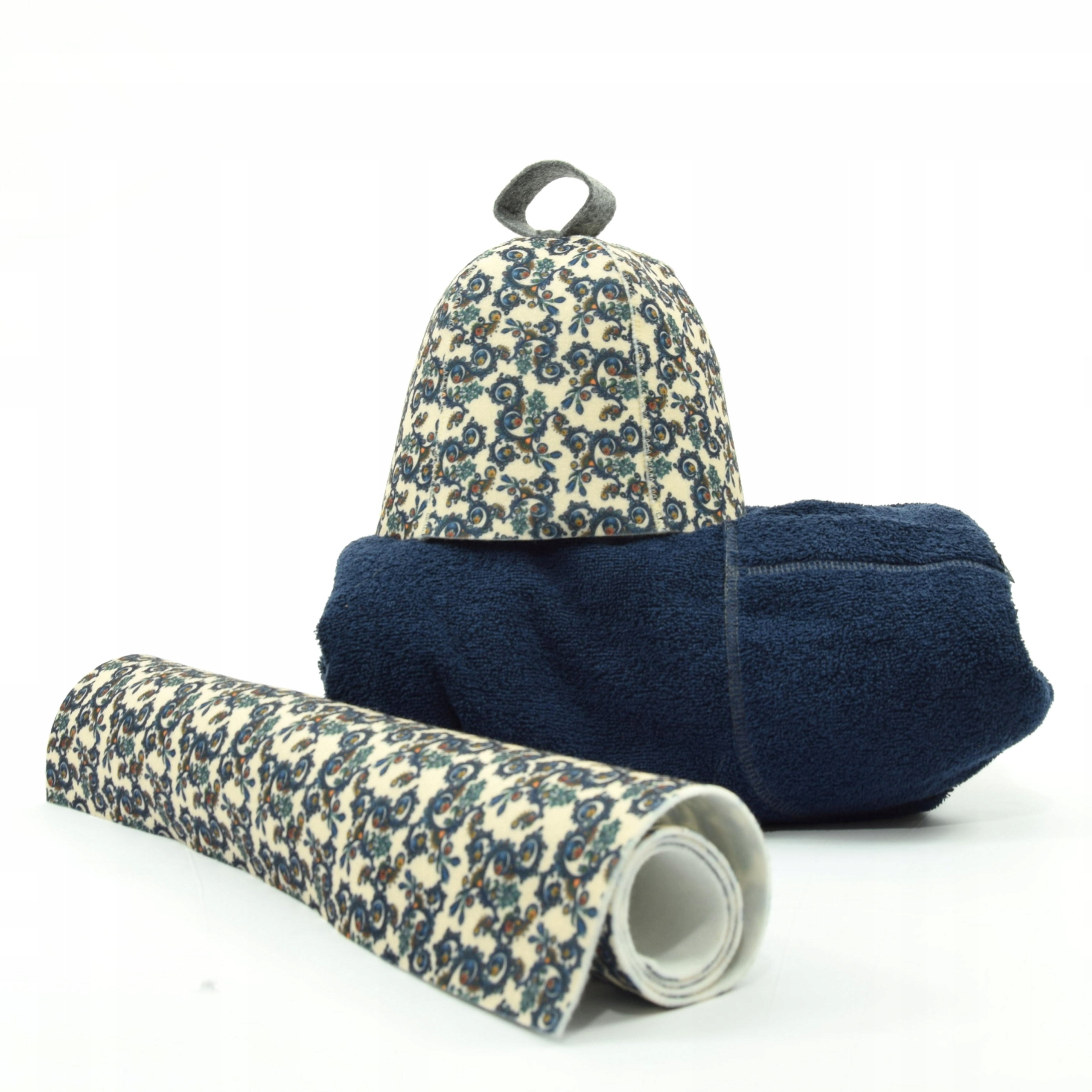 Čepice do sauny Filcová Ručník Podložka Set pánská 3 díly XL