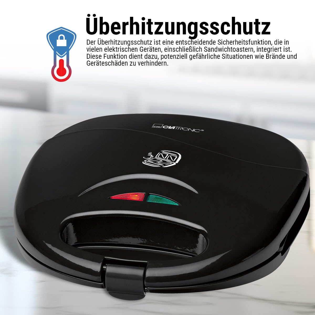 CLATRONIC Sandwichtoaster z Termoregulatorem i Powłoką Nieprzywierającą — miniatura 7