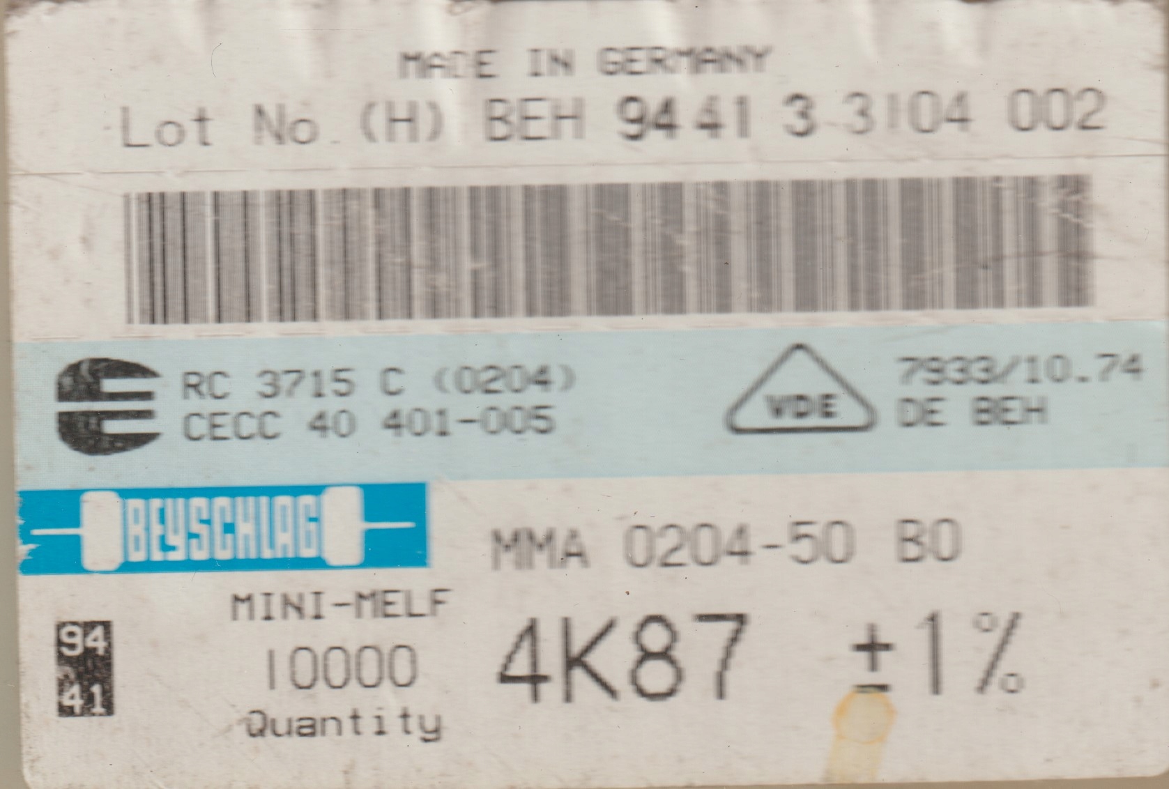 [100szt] 4K87 1% 50ppm rezystor Smd minimelf MMA0204 Beyschlag low noise