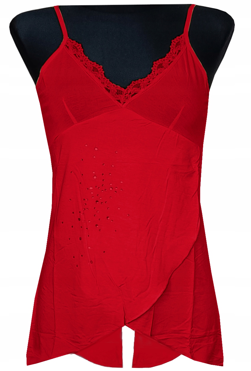KOSZULKA BLUZKA DAMSKA TOP NA RAMIĄCZKA CEKINY CZERWONA L 40 MODEL:103H