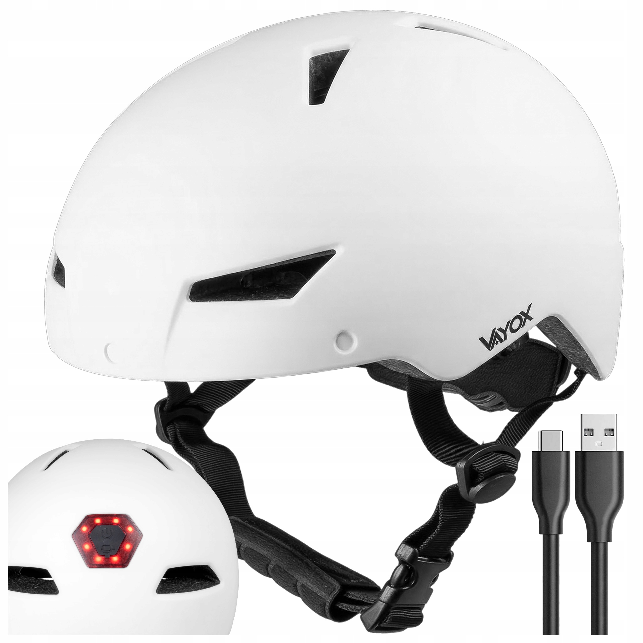 Přilba Na Kolo A Koloběžku S Nastavitelným Oříškem S Lampičkou Bílá M Street Vayox