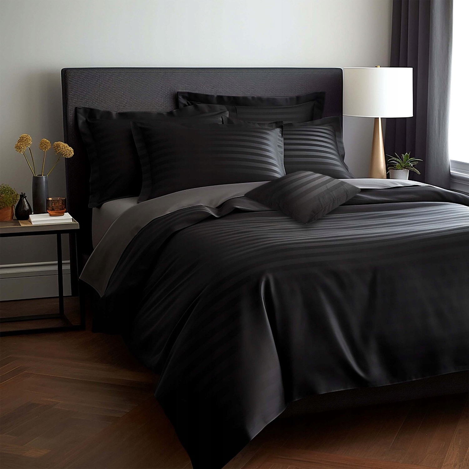 Posteľná Bielizeň bambusovo-bavlnená saténová (p) Stripe BLACK/220x200