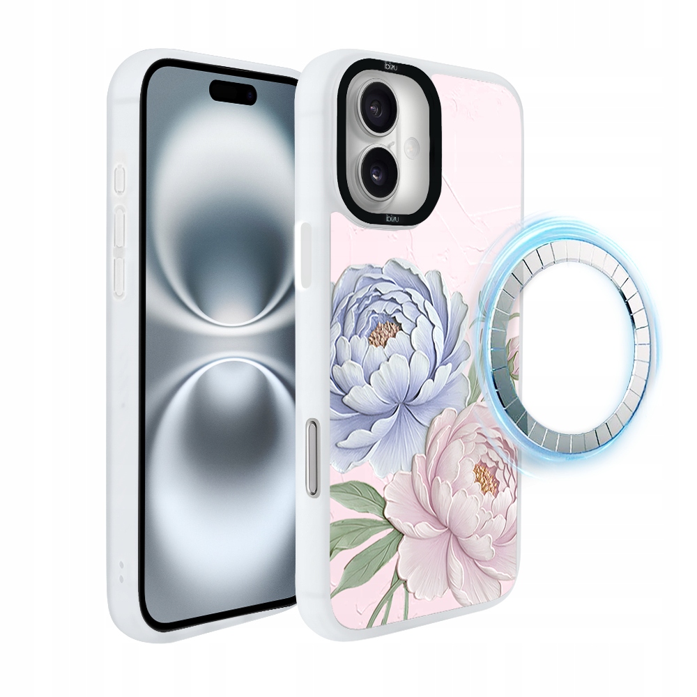 Pouzdro pro iPhone 16 Ibizu DropGuard Matt s MagSafe, pivoňkově růžové, bílé