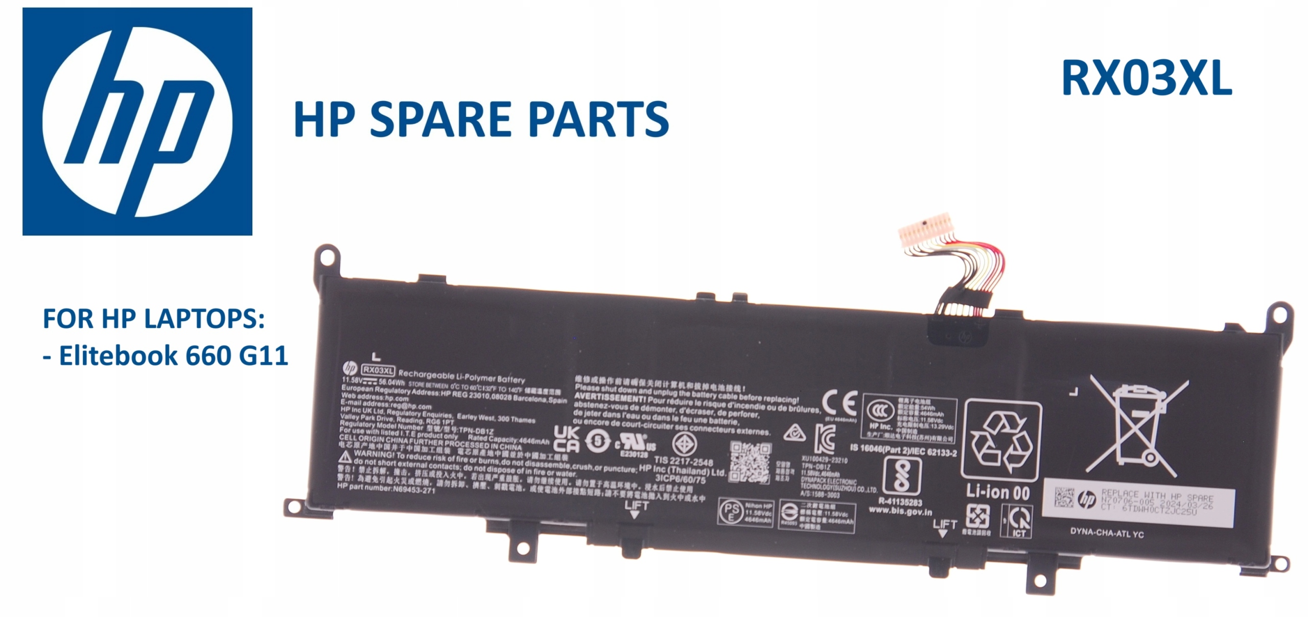 Originálna batéria RX03XL N70706-005 Originál Hp Hp EliteBook 660 G11