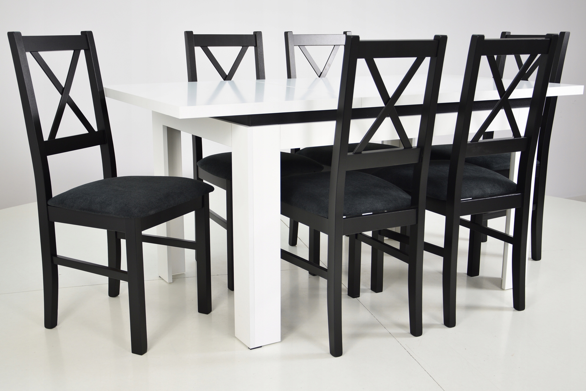 BIAŁY Rozkładany stół 80x120 i 6 krzeseł DO SALONU Kształt blatu prostokątny