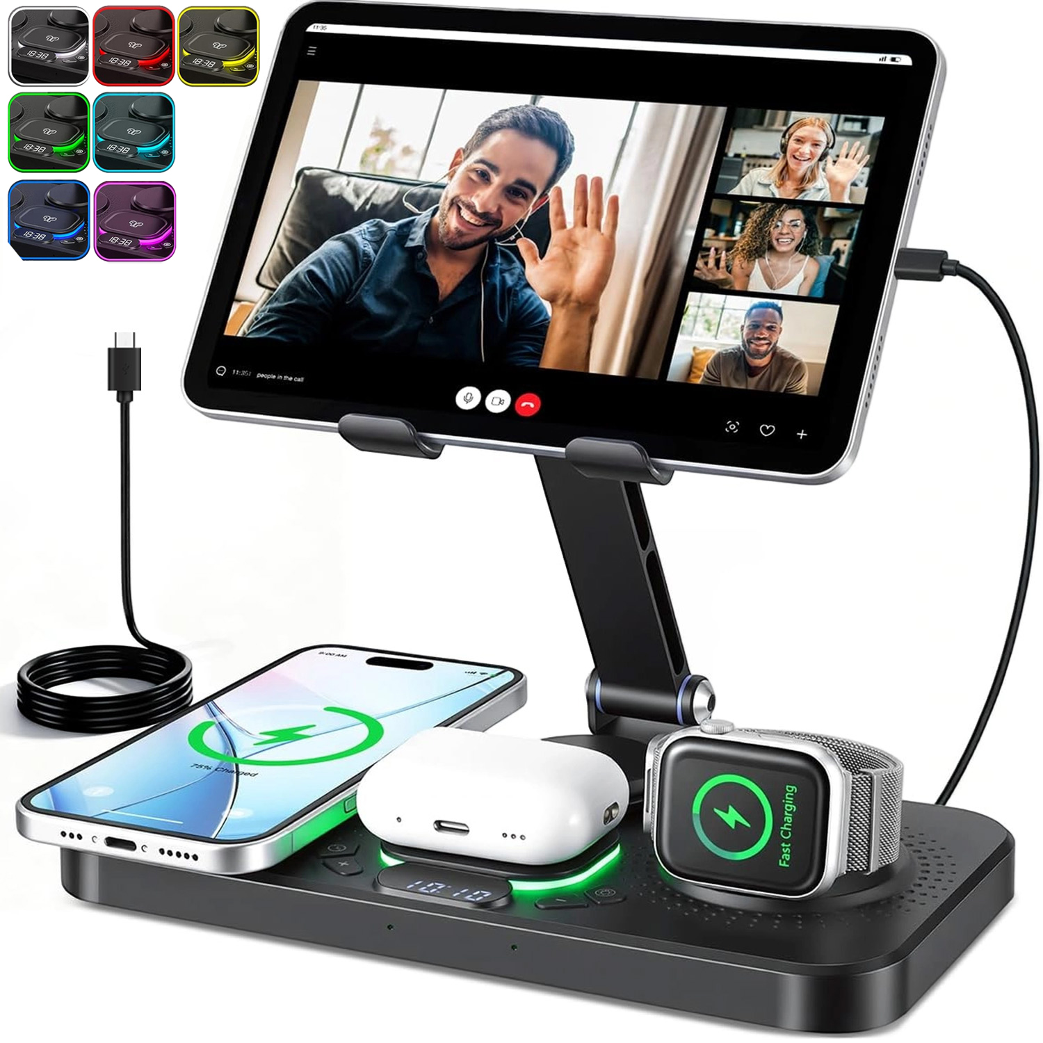 Nabíjecí Stanice 6V1 Magnetic Skládací Pro Apple Watch Airpods Iphone, Černá