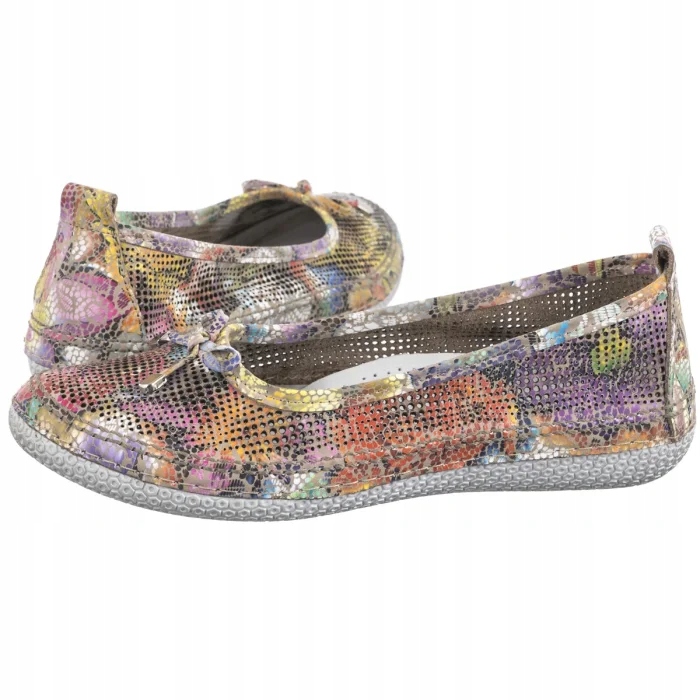 Dámské kožené baleríny Artiker Oranžové s květinami 55C2751