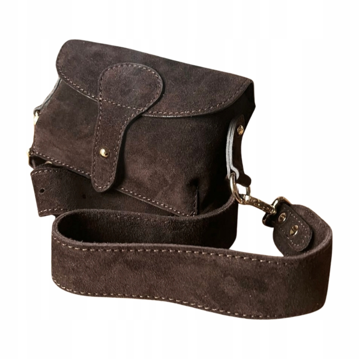 Czekoladowa torebka zamszowa Vera Pelle włoska listonoszka zamsz naturalny