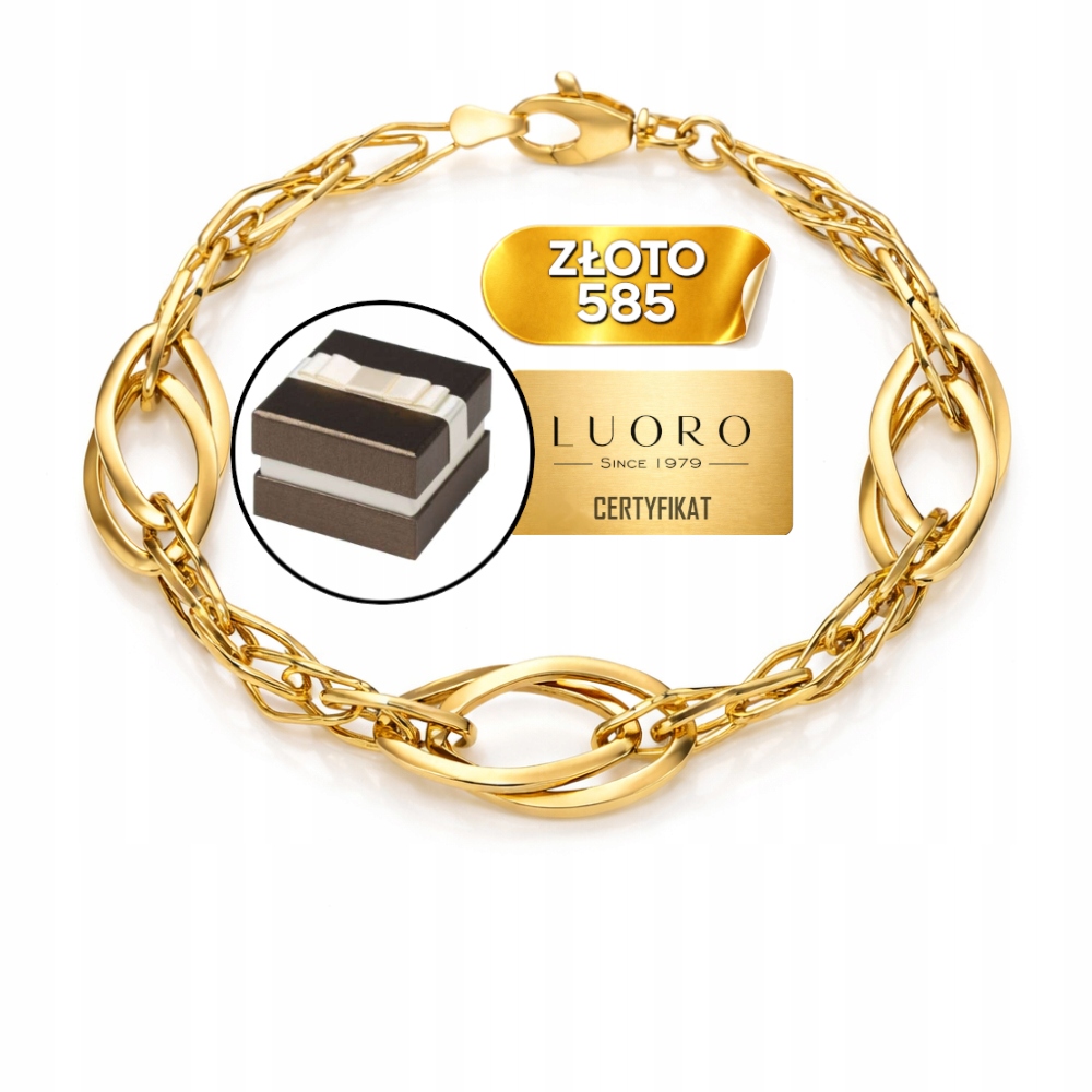 Zlatý náramek 585 14K spletený s kosočtverci 20 cm elegantní stylový dárek