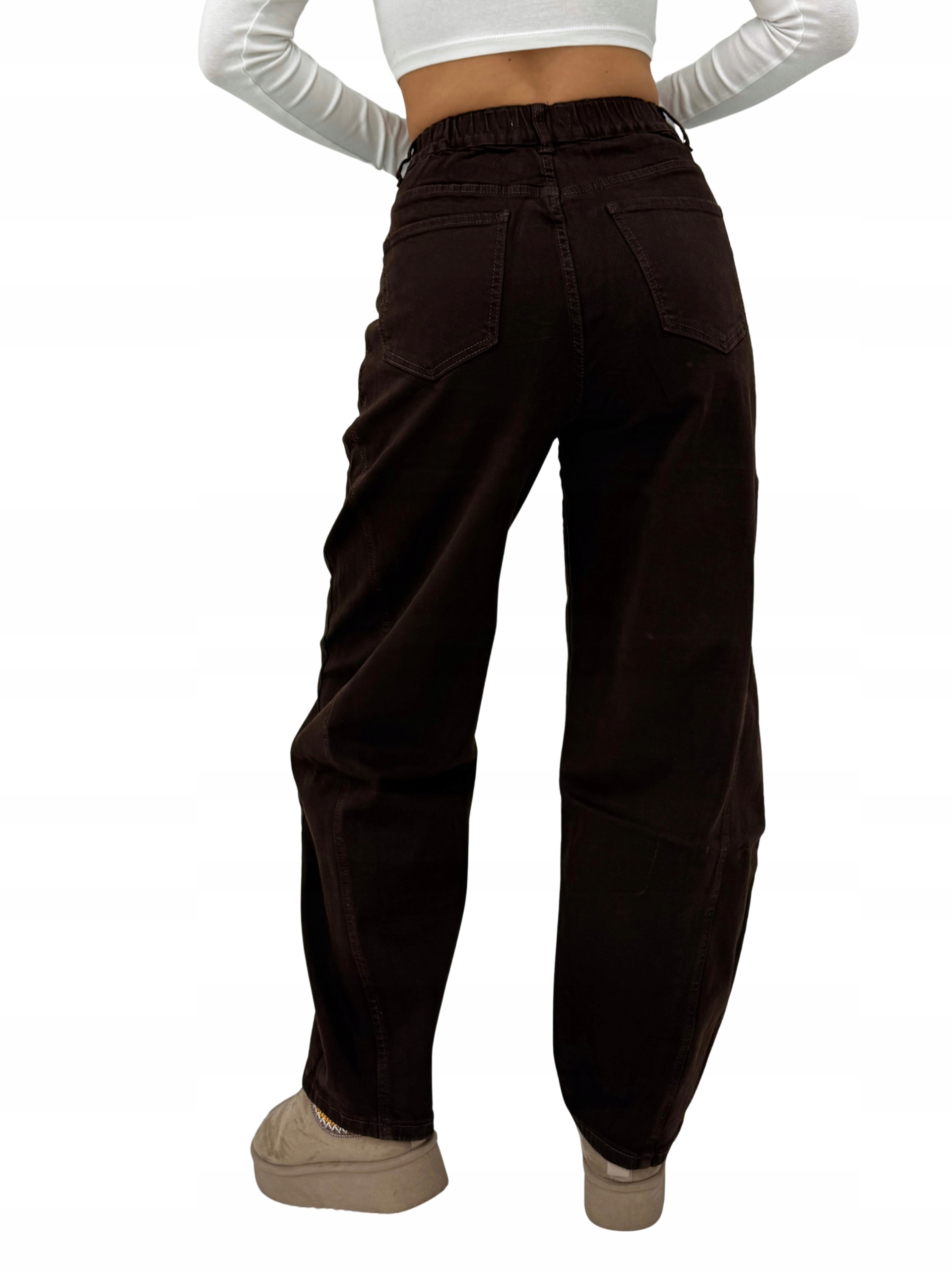 Džíny balónového střihu s vysokým pasem čokoládově hnědé Monday Premium L