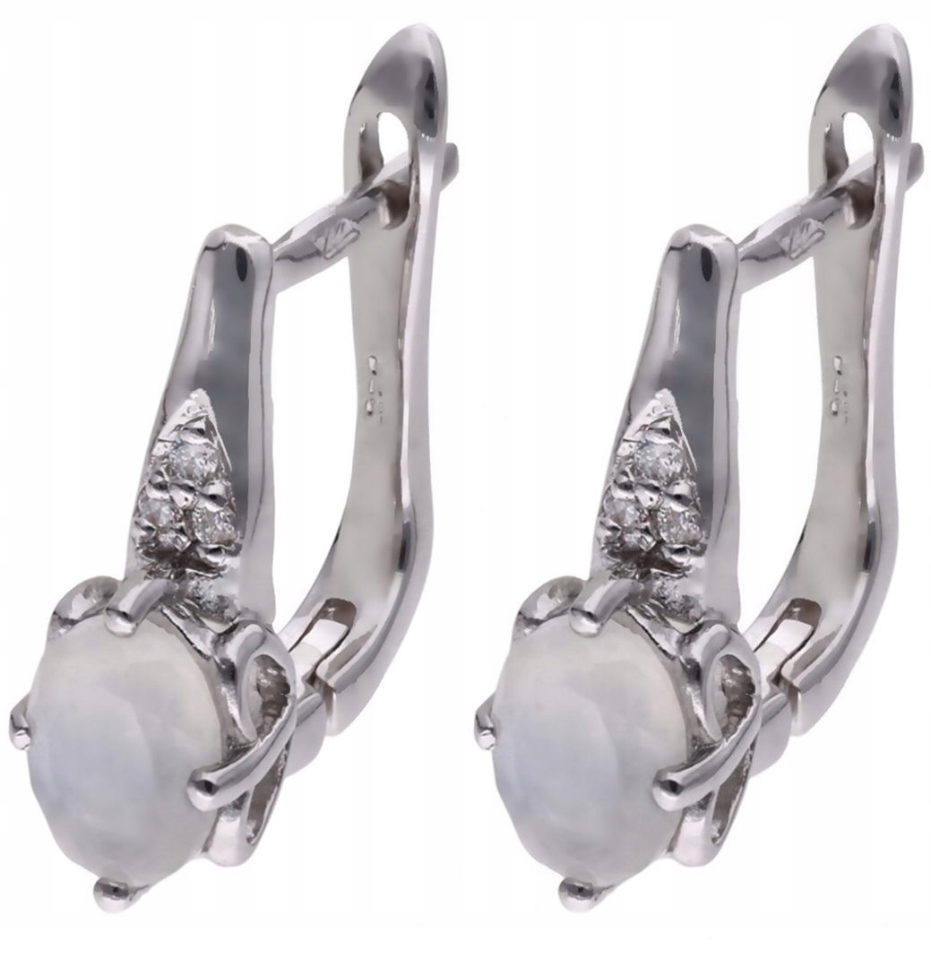 Stříbrné náušnice Ag 925 měsíční kámen s diamantem CVD-3365-E-MS