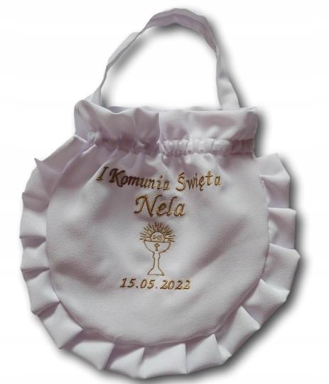 Torebka komunijna torebeczka biała imię haft data pamiątka komunii ArtNel