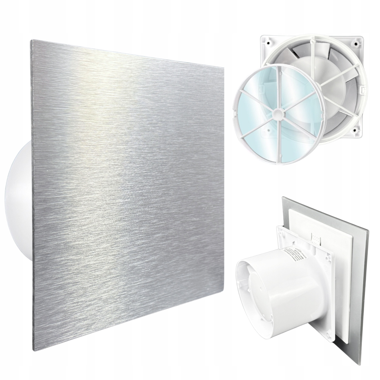 Koupelnový ventilátor dRim fi100 Zpětný Ventil Přední Strana Alu kartáčovaný