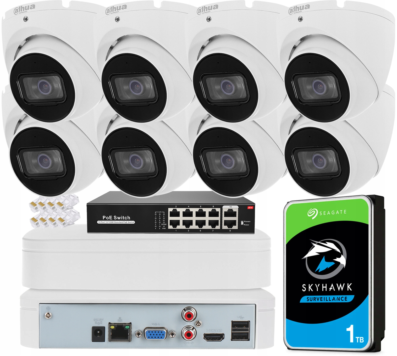 Sada na monitorovanie Dahua 8x Kamera IPC-HDW1530T-0280B-S6 5Mpx Aplikácia PoE
