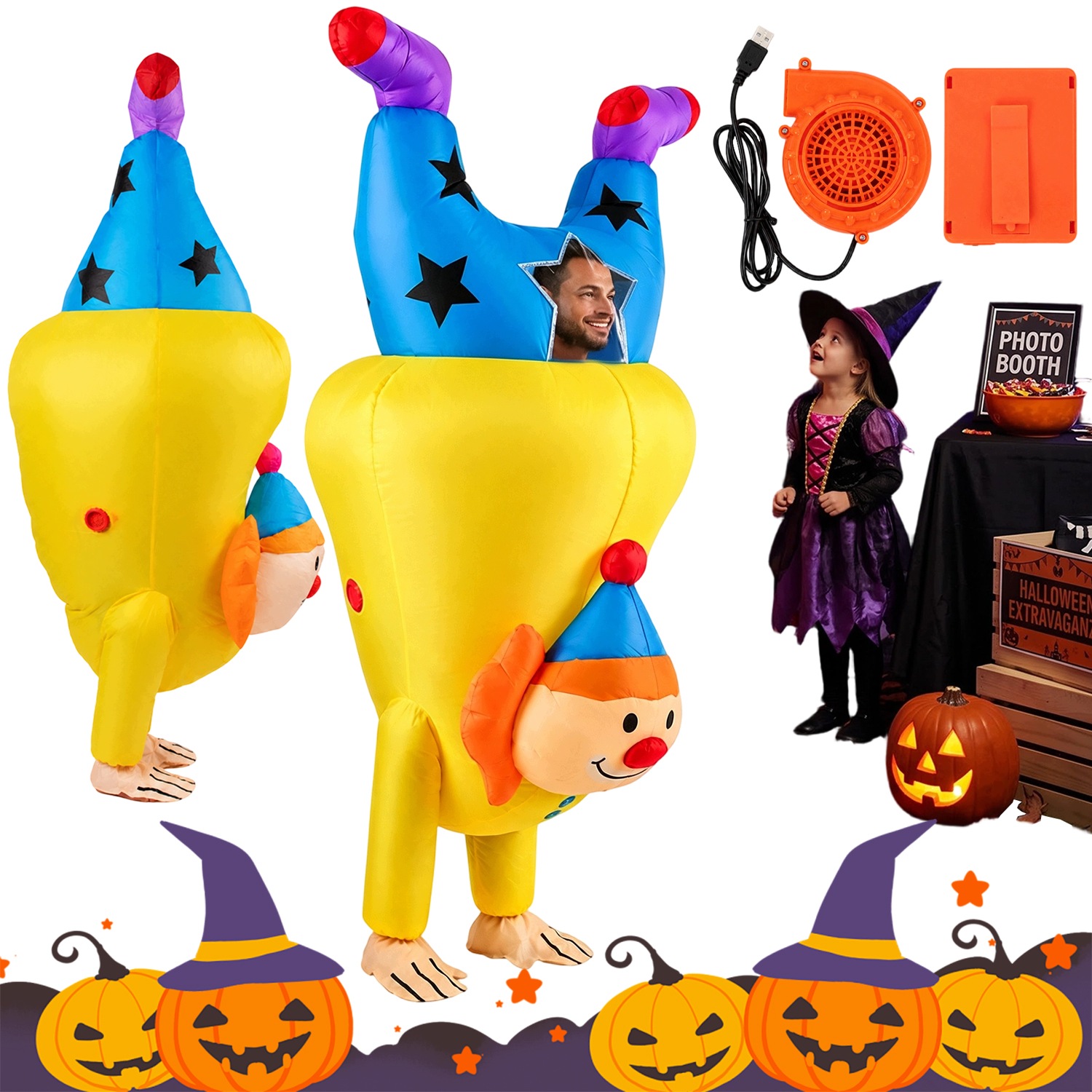 Nafukovací Kostým Klaun Blázen Treniš Cirkusák Na Halloween PARTY150-190cm