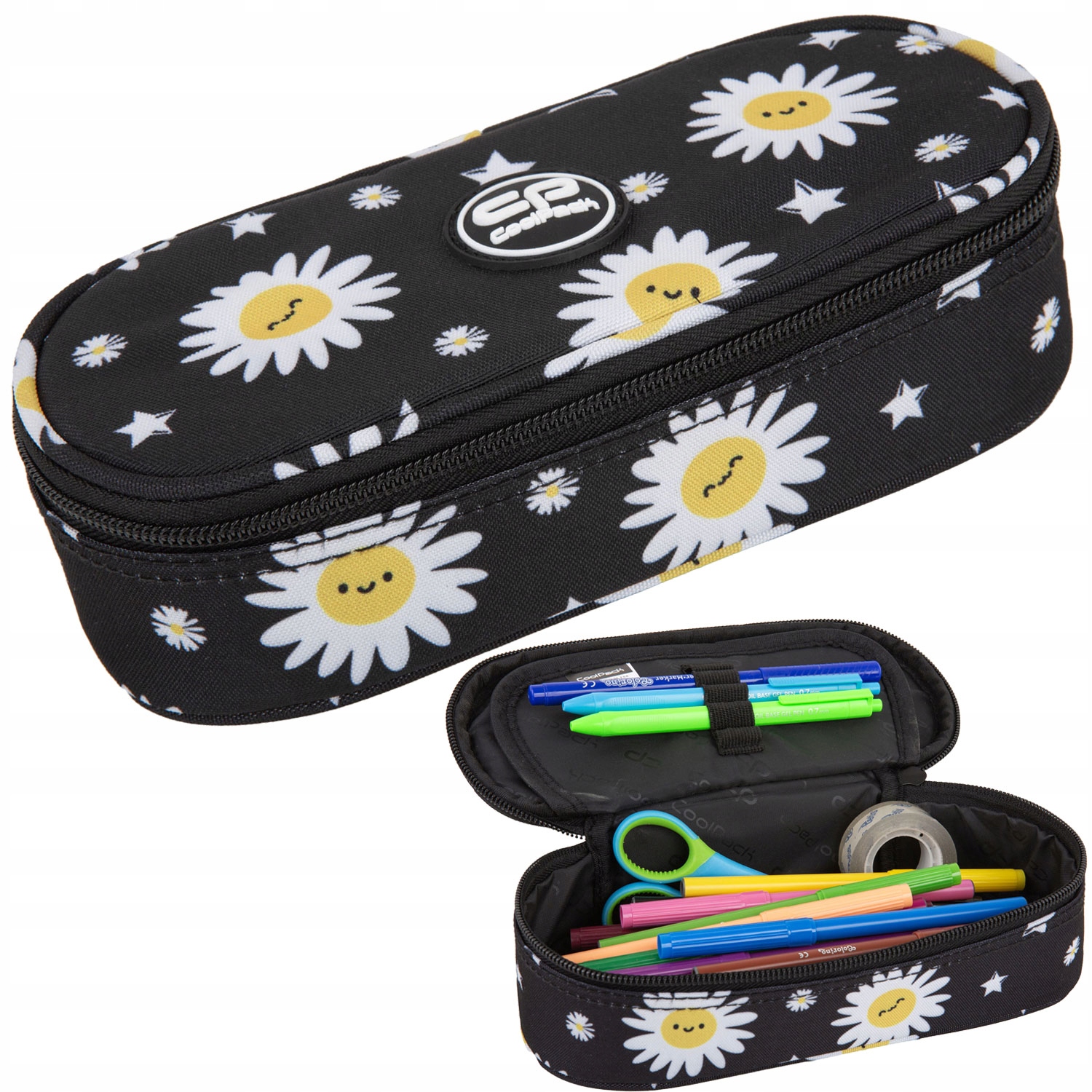 PIÓRNIK SASZETKA TUBA CZARNA USZTYWNIONA W KWIATY KWIATKI DLA DZIEWCZYNKI