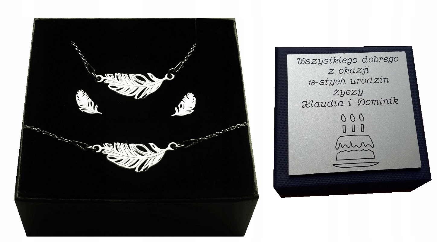 

Srebrny komplet Pióra Piórka Pióro Grawer 925