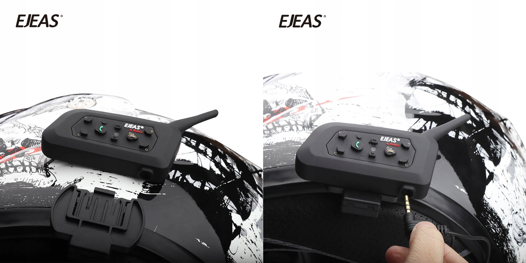 2x INTERKOM INTERCOM MOTOCYKLOWY EJEAS V6 PRO Bluetooth 5.1 NA KASK Montaż bazy na zaczep