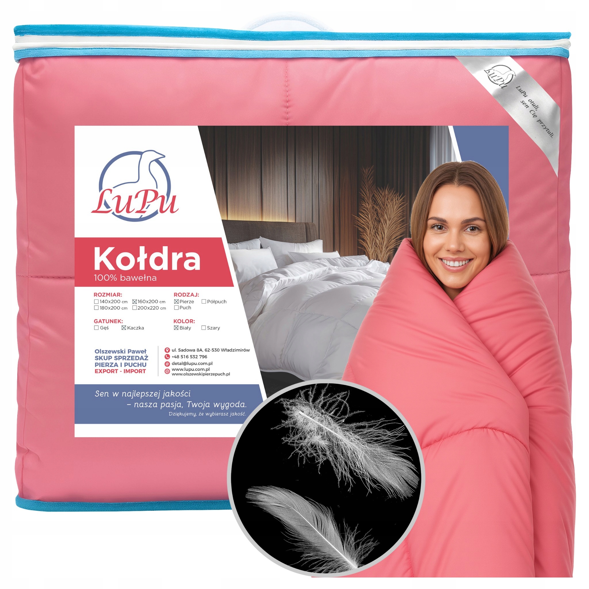 Prikrývka 160x200 Páperová celoročná antialergická Kačacie Perie Ružová Lupu