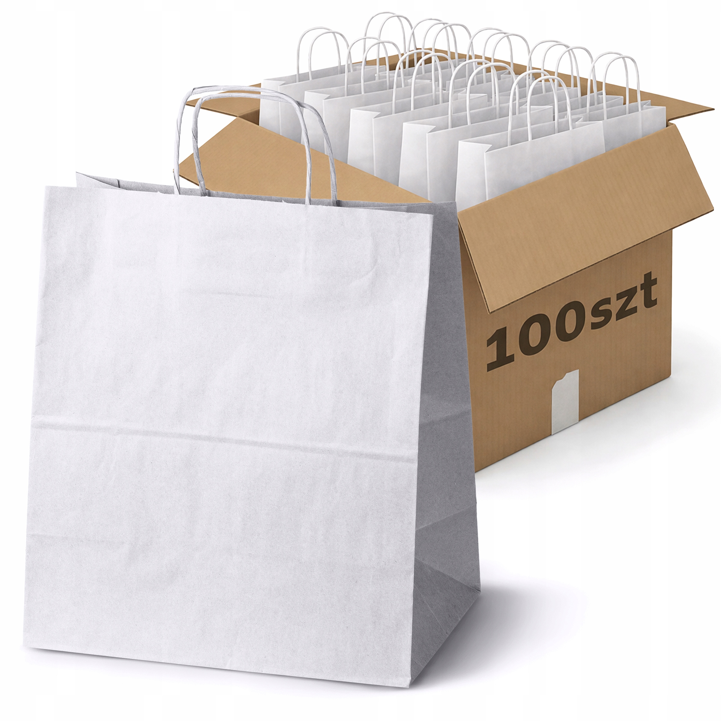 BIAŁA TORBA PAPIEROWA 30x17x34 cm TORBY PAPIEROWE DO PAKOWANIA DUŻE 100 szt