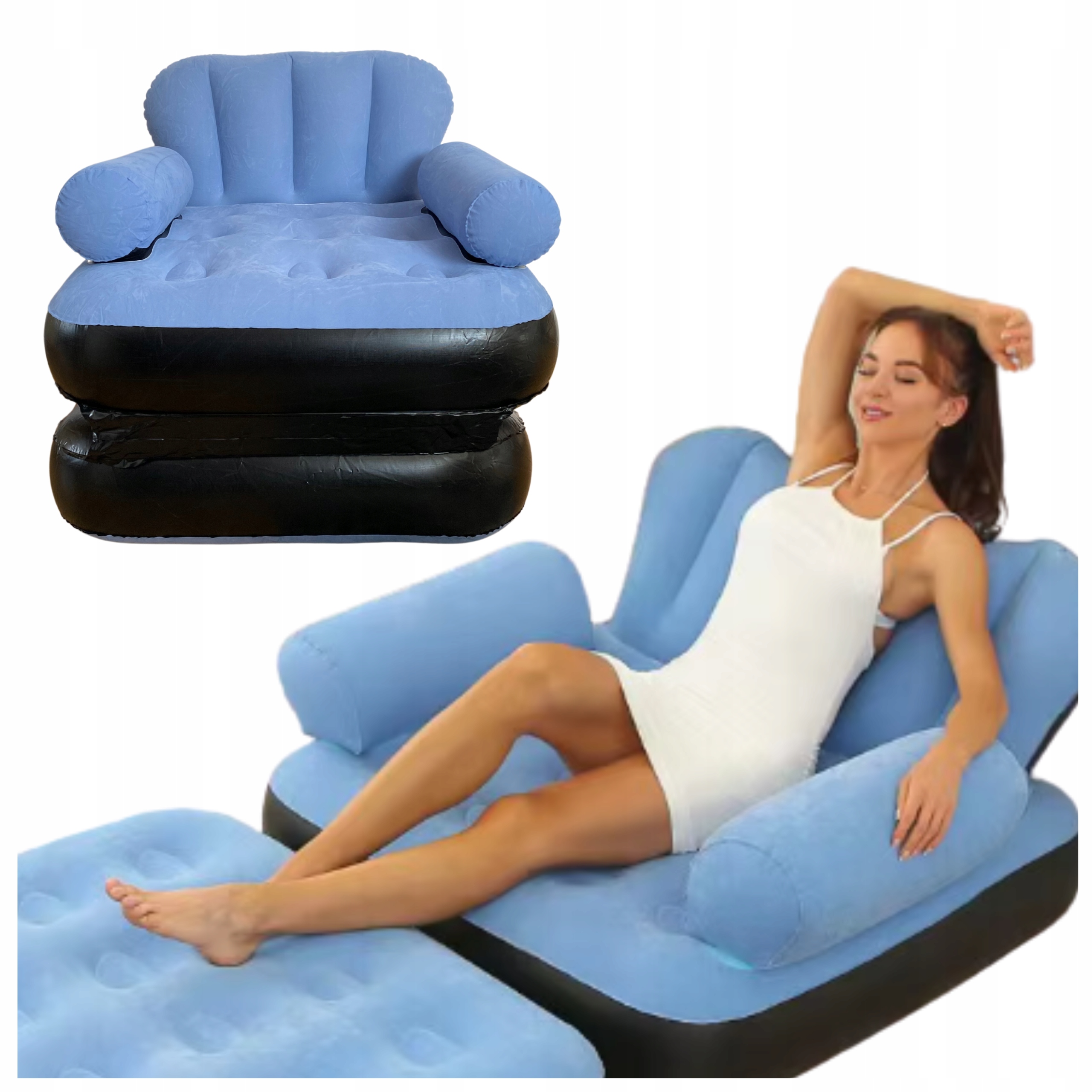 Nafukovací Křeslo, Postel S Podnožkou, Modrý Set S Pumpou A Záplatami