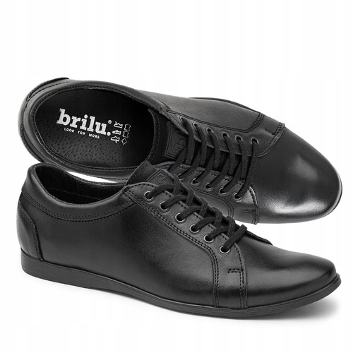 Brilu Polskie Skórzane Męskie Półbuty Casualowe Anthony Czarne 45