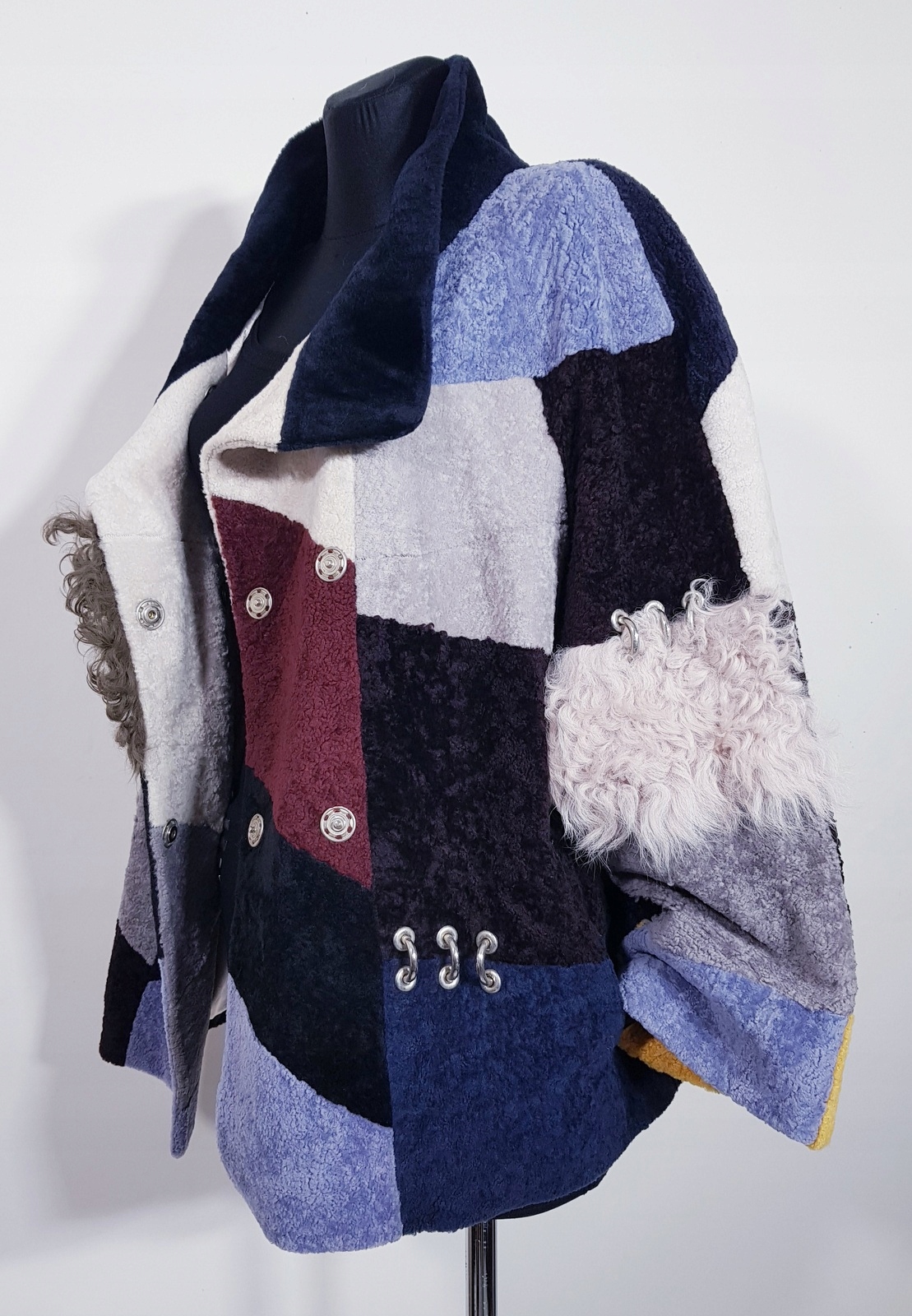 Patchwork naturalny kożuch shearling oversize jedyny PANTERREZ PLUS SIZE