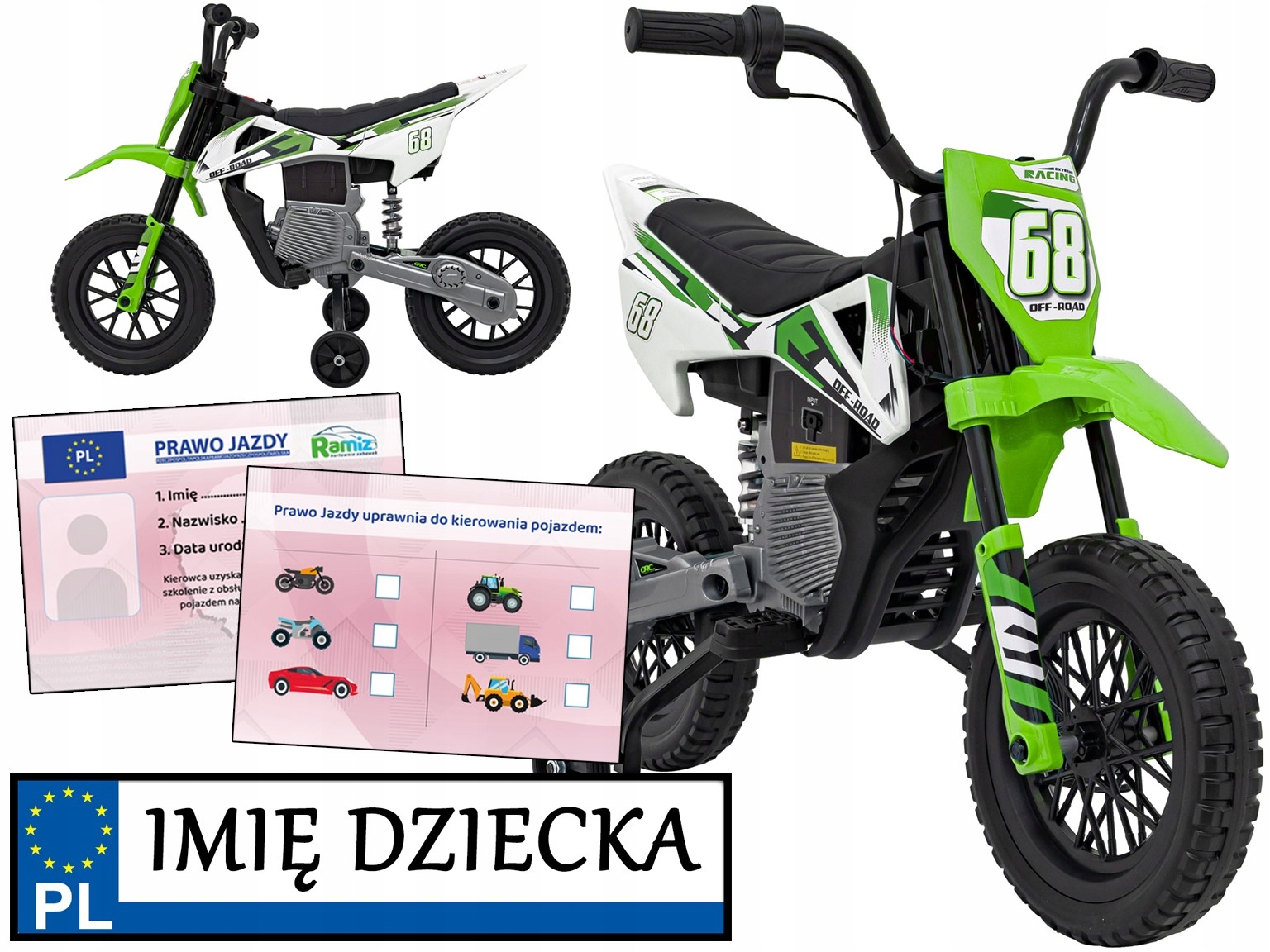 motor dla dzieci Pantone 361C na akumulator Motor Cross tablica imienna