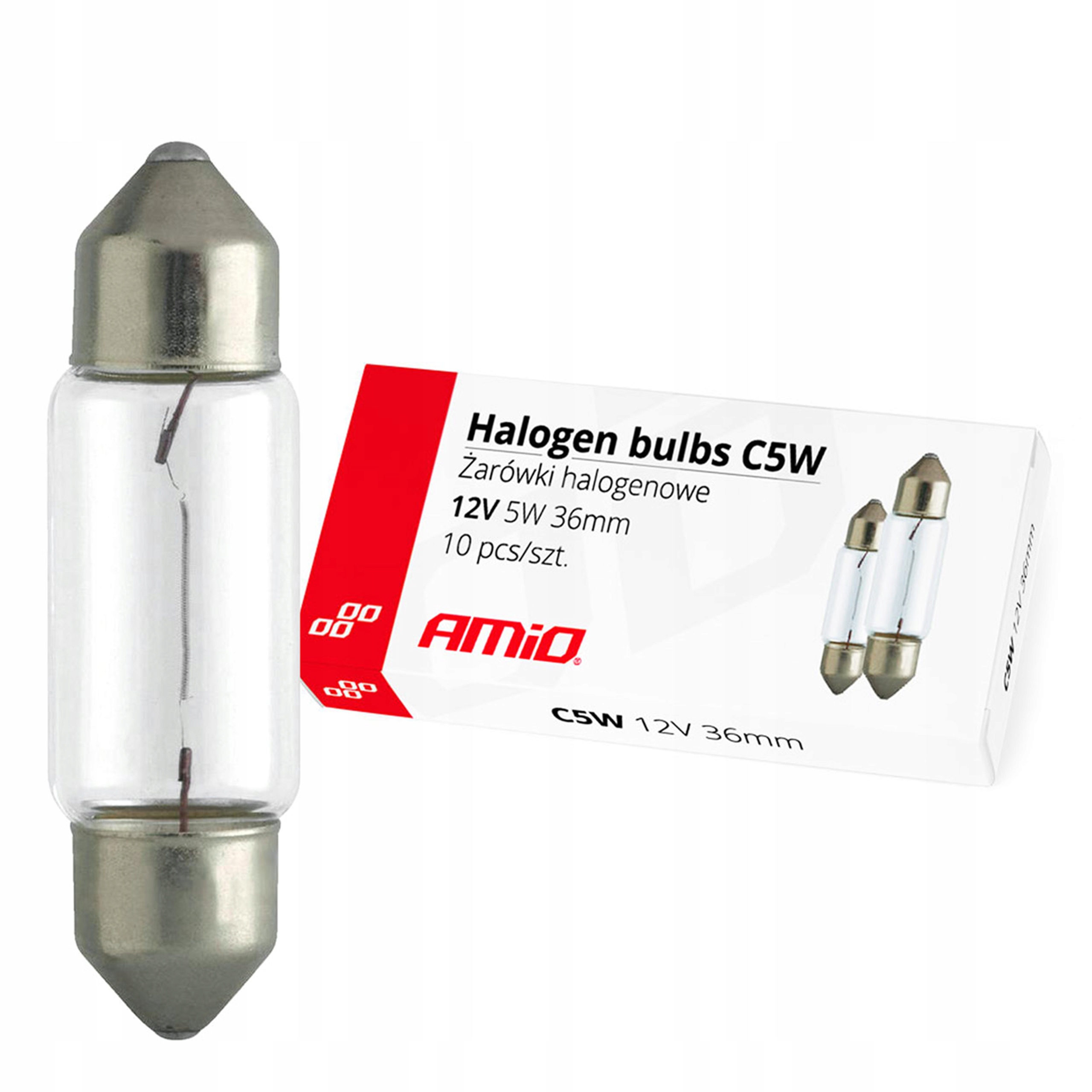 Żarówka żarówki 12V rurka C5W 36MM rurkowe 10szt halogenowe Amio