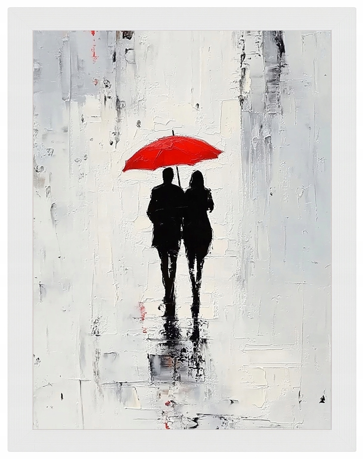 Plakát Rámeček Dřevo Grafika Urban Pár Procházka Deštník Ulewa 60x80