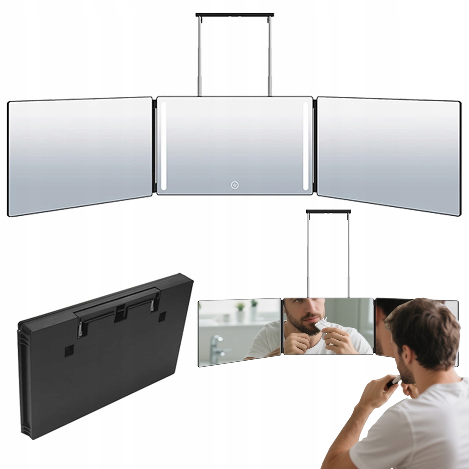 Kosmetické Zrcátko Nástěnné Led Lampa 3-PANELOVÁ 360° S Regulací