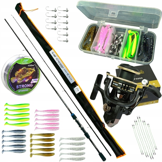 Dárková rybářská sada Spinning Prut Jaxon 2,4 m naviják 39 ks z84