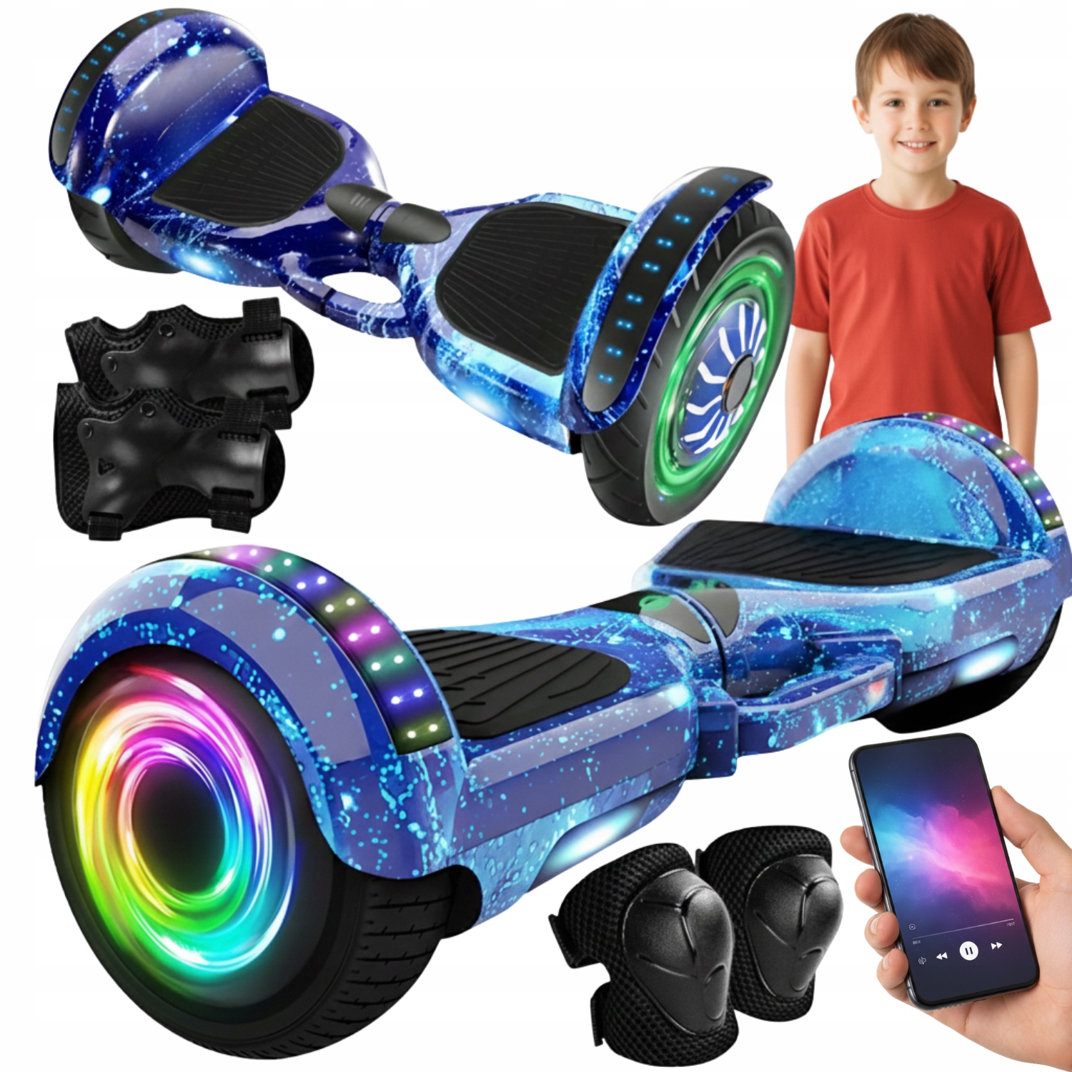 Deskorolka Elektryczna Hoverboard 10" Cala Głosnik Bluetooth Ochraniacze