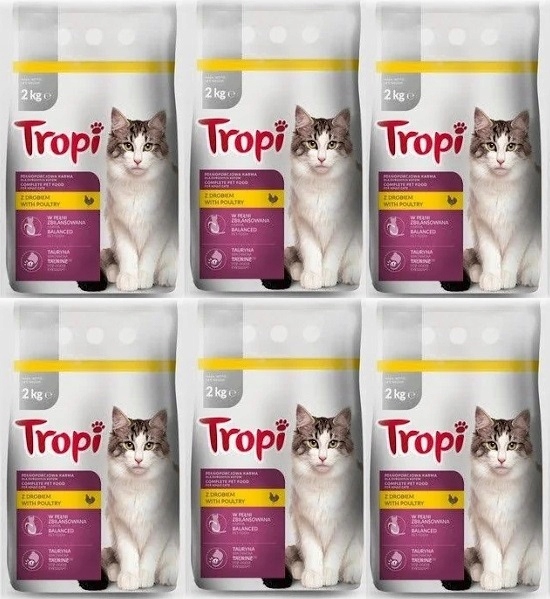 Levně Krmivo suché Tropi pro kočky s drůbežím masem 2 kg x 6 Ks Drůbež Kočka