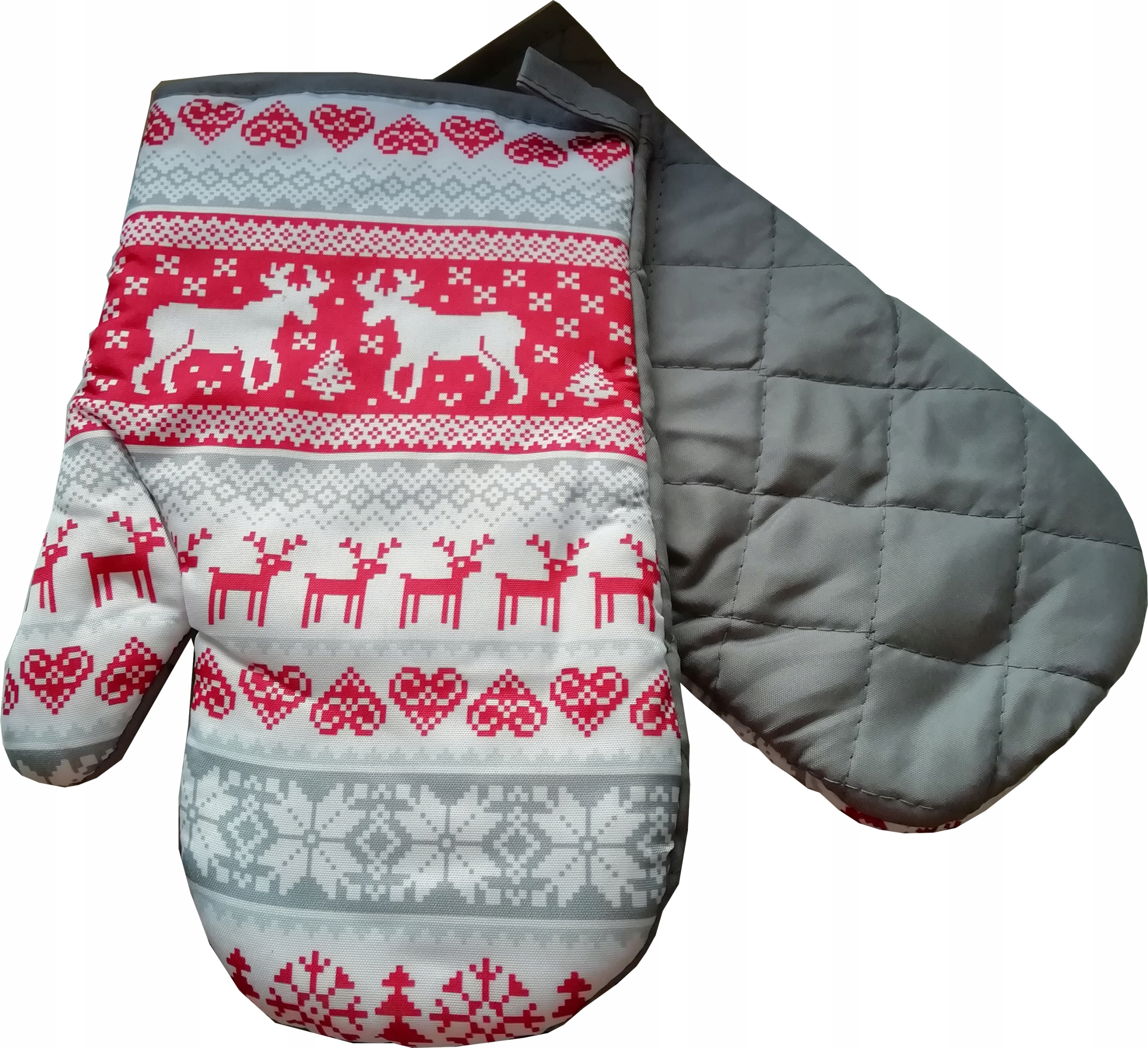 

Rękawice kuchenne zima świąteczne reniferki szare