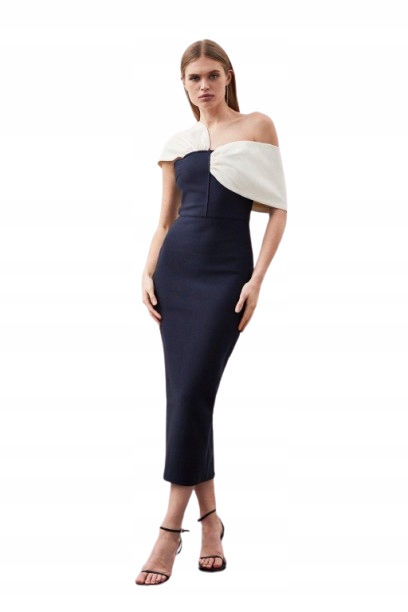 Karen Millen Petite Tmavě Modrá Šaty MIDI Asymetrická Xs B1F