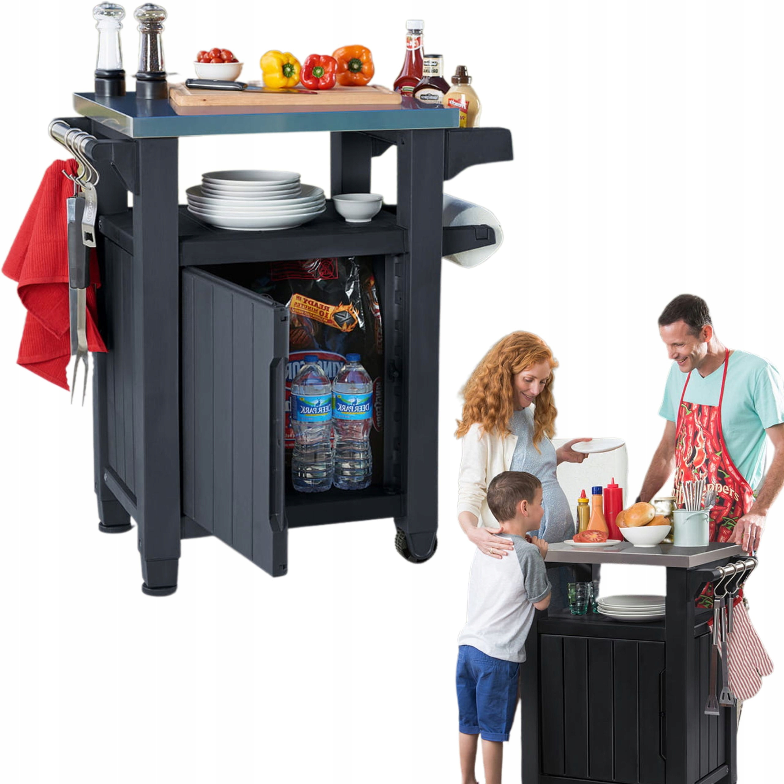 Barek do Grilowania Unity Storage Buffet Grafitowy Mobilny Pojemny
