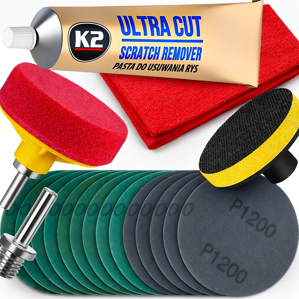 K2 Zestaw Do Polerowania Reflektorów Pasta Ultra Cut Gąbka Krążki Ścierne