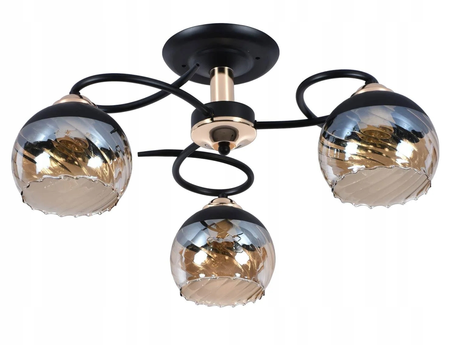 Stropní svítidlo černá, zlatá, skleněné ozdobné stínítko, 3 body Lampex