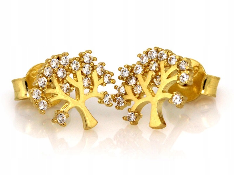 Zlaté náušnice 585 stromky štěstí s zirkony 1.36 g jemné na tyčinku