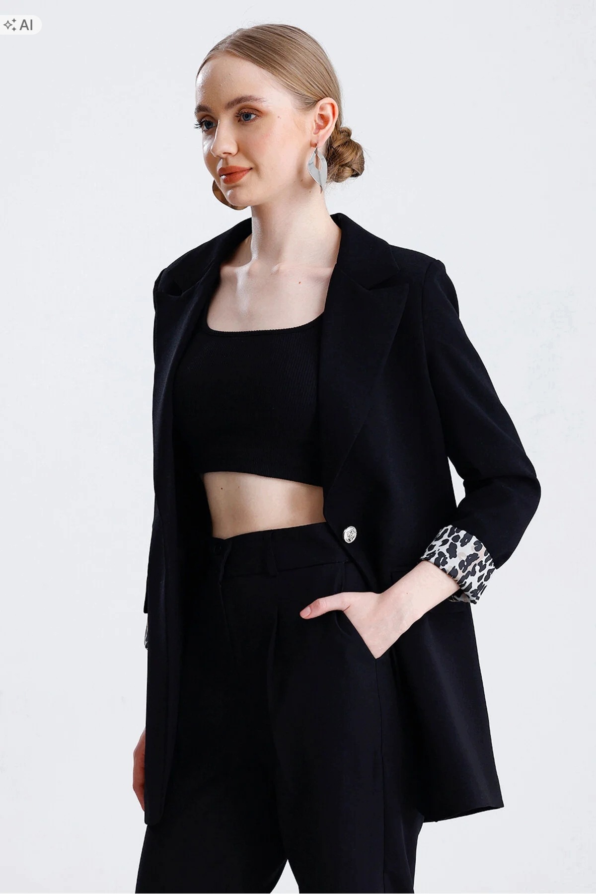 Elegantní Černá Sako S Panterovou Manžetou L 5IA