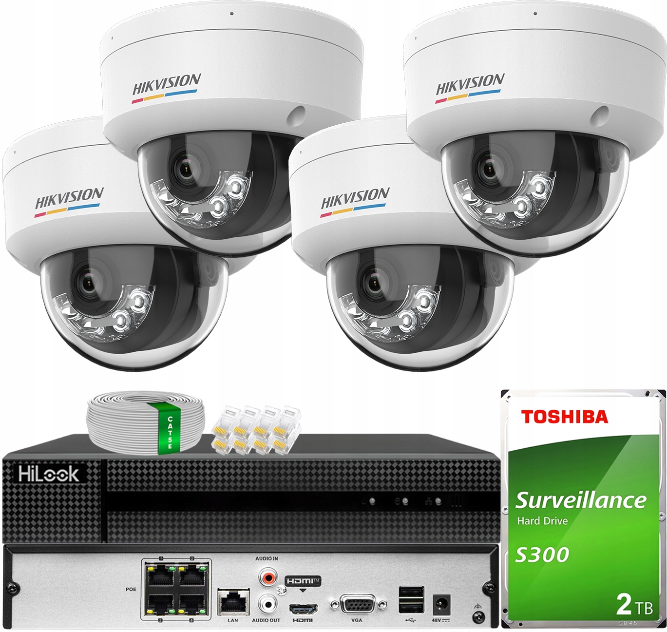 Monitorování na 4 Ip Kamery 4MPX Smart Hybrid Light Hikvision Dori Apka 2TB