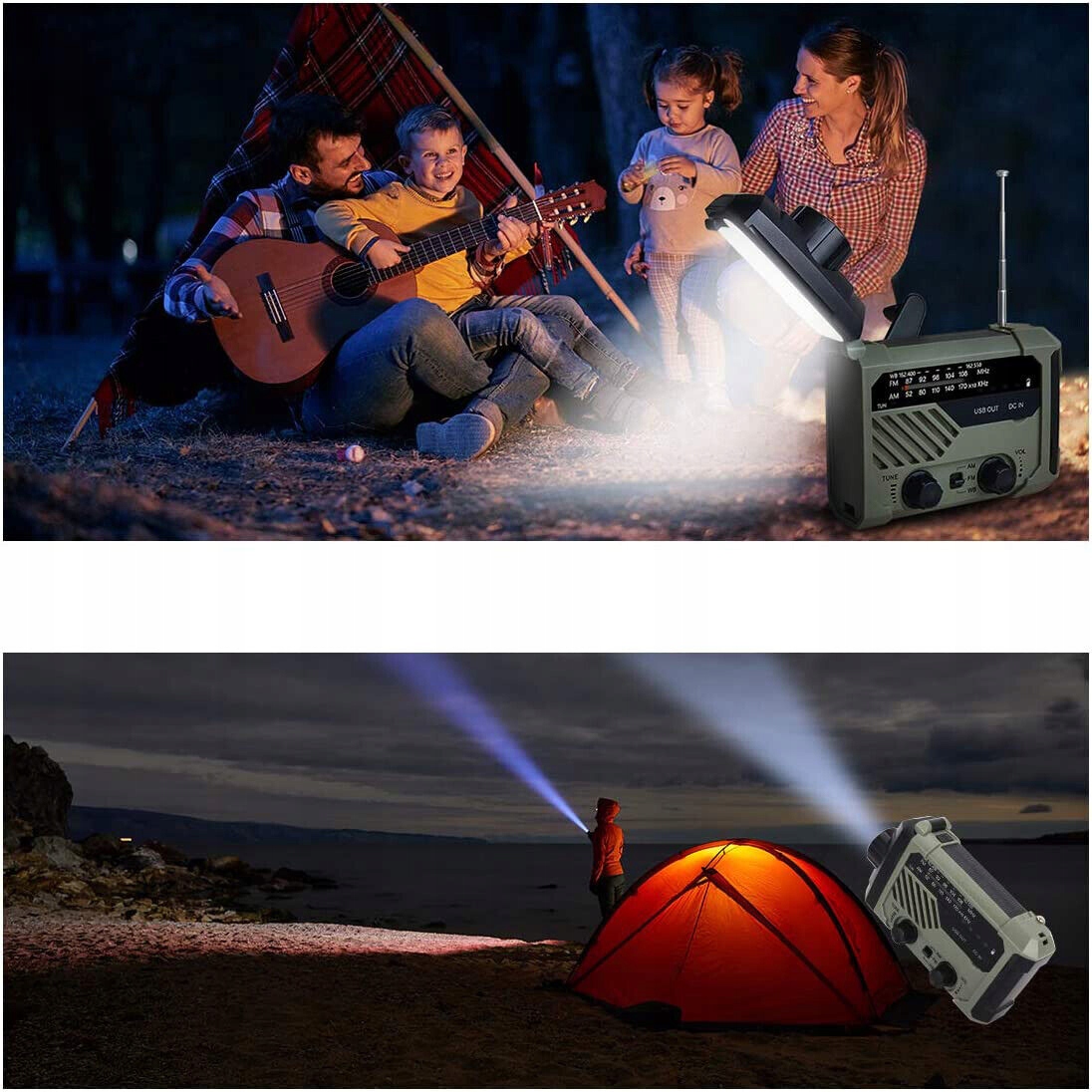 AWARYJNE RADIO SOLARNE PRZENOŚNE RADIO Z KORBĄ RADIO SOLARNE AM/FM 2000MAH Waga produktu 0.4 kg