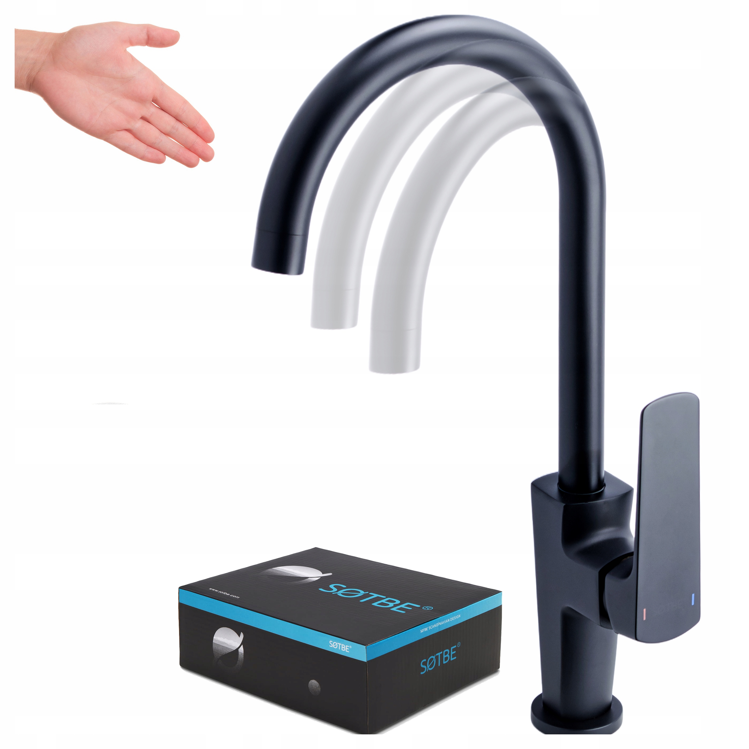 Kuchynská batéria čierna, stojanková, Otočná Výpust Kran do drezu Sotbe