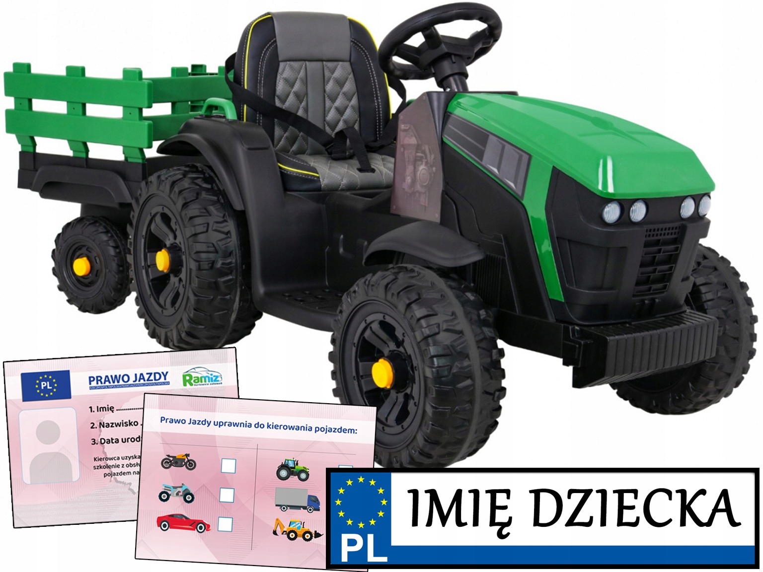 duży Traktor Titanium Dla Dzieci na akumulator Łopatka Przyczepka