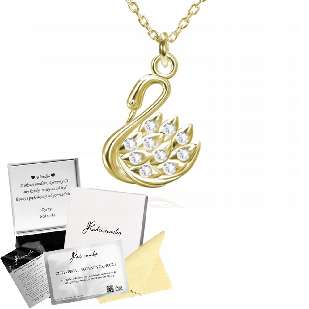 Zlatý náhrdelník s labutí Řetízek 925 Dárek ke Dni Žen Přání