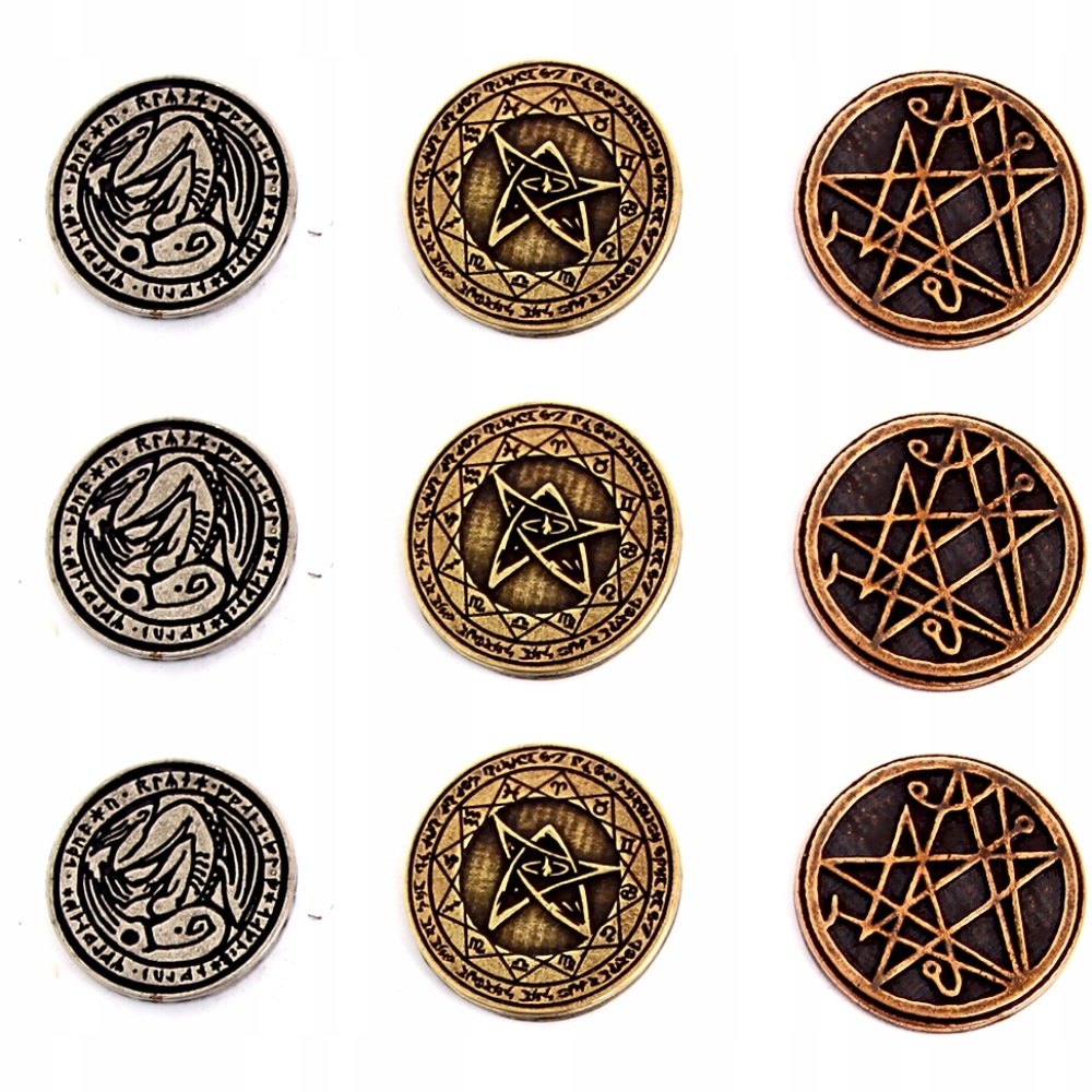ZESTAW 9 CTHULHU METALOWYCH MONET LARP RPG