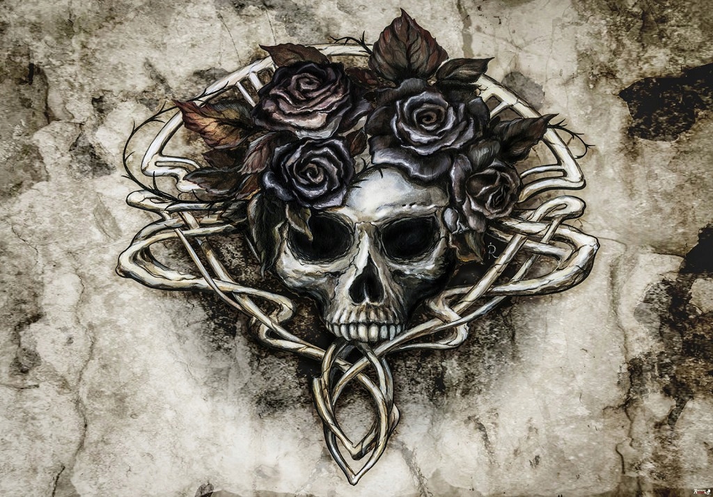 Vliesová Fototapeta 254x184 Kultura světa Lebka v růžích +lepidlo