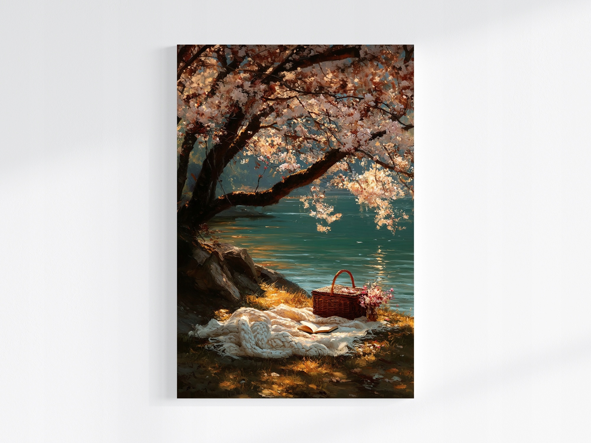 Obraz Na Plátně Canvas Řeka Jezero Strom Květiny Deka Kniha Léto 80x120
