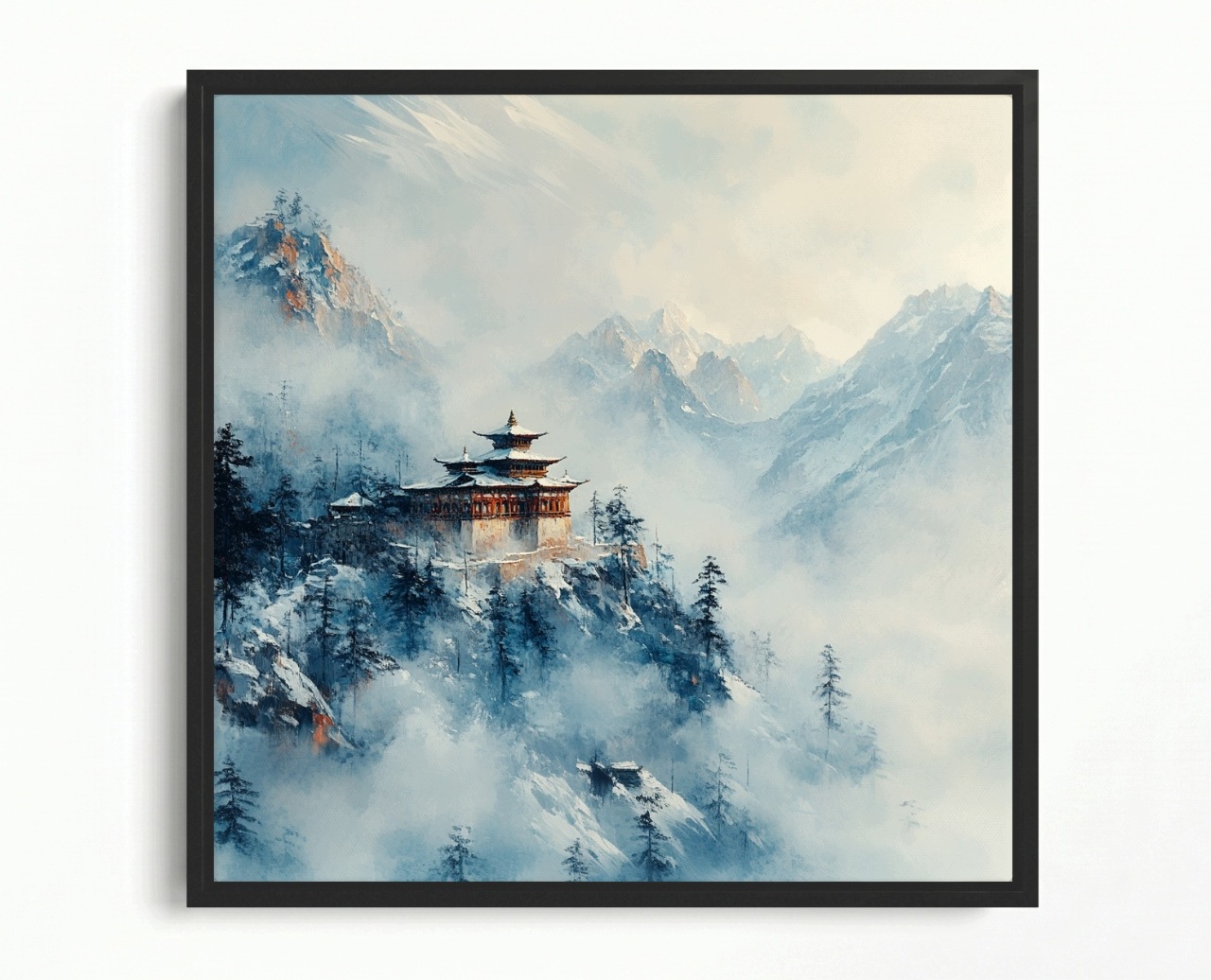 Obraz Rám Americký Box Buddhistický Chrám Hory Mlha Krajina 50x50